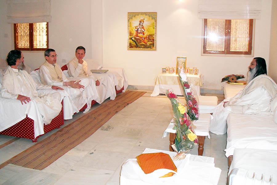 Brahmachari Girish Ji is meeting with Rajas Dr. Shan Herman, Dr. Harris Kaplan and Dr. Paul Potter at Brahmasthan in Dec. 2010